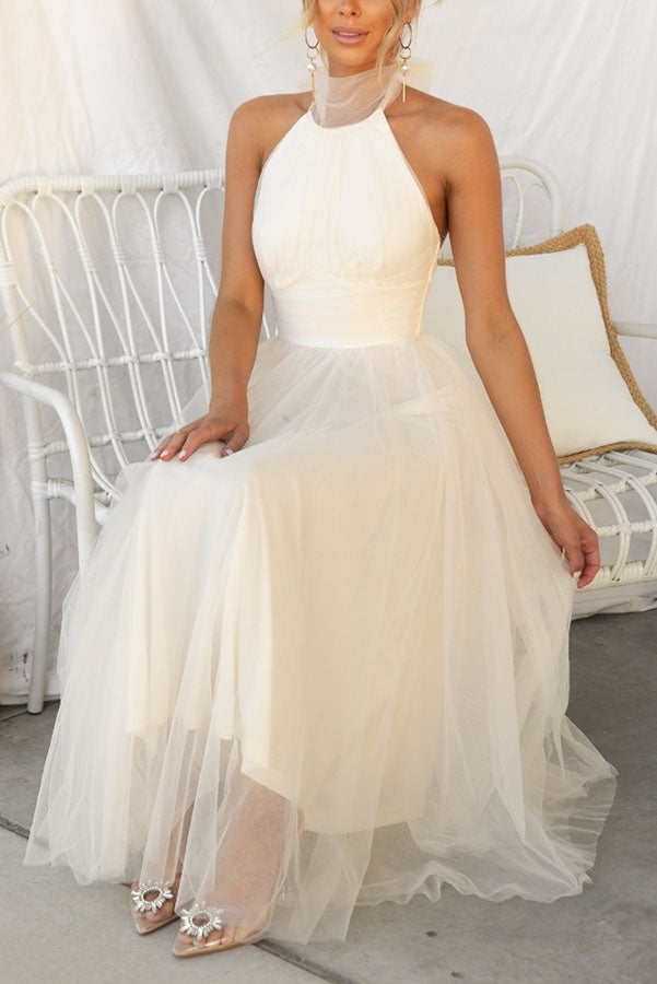 Fairy Vibes Tulle Gathered Detail Halter Maxi Dress Fairy Vibes Tulle Gathered Detail Halter Maxi Dress