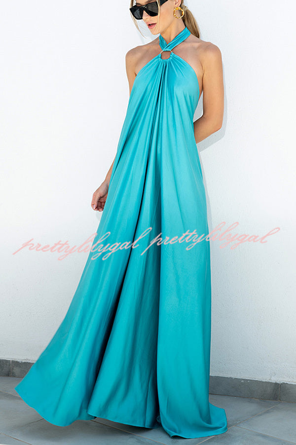 Classy and Fabulous Satin Halter Backless Maxi Dress