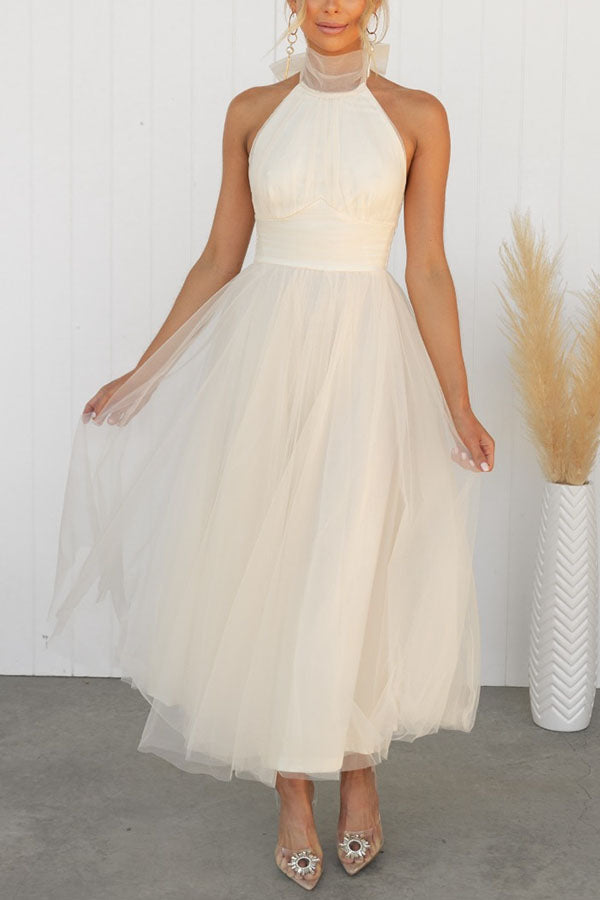 Fairy Vibes Tulle Gathered Detail Halter Maxi Dress  prettylilygal