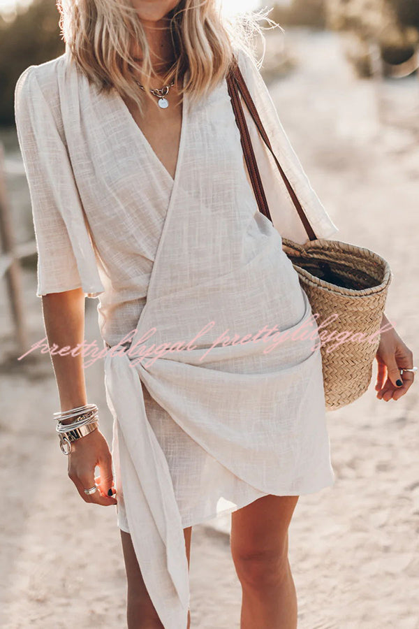 Easy Breezy Cotton Linen Blend Knotted Wrap Mini Dress prettylilygal Easy Breezy Cotton Linen Blend Knotted Wrap Mini Dress prettylilygal