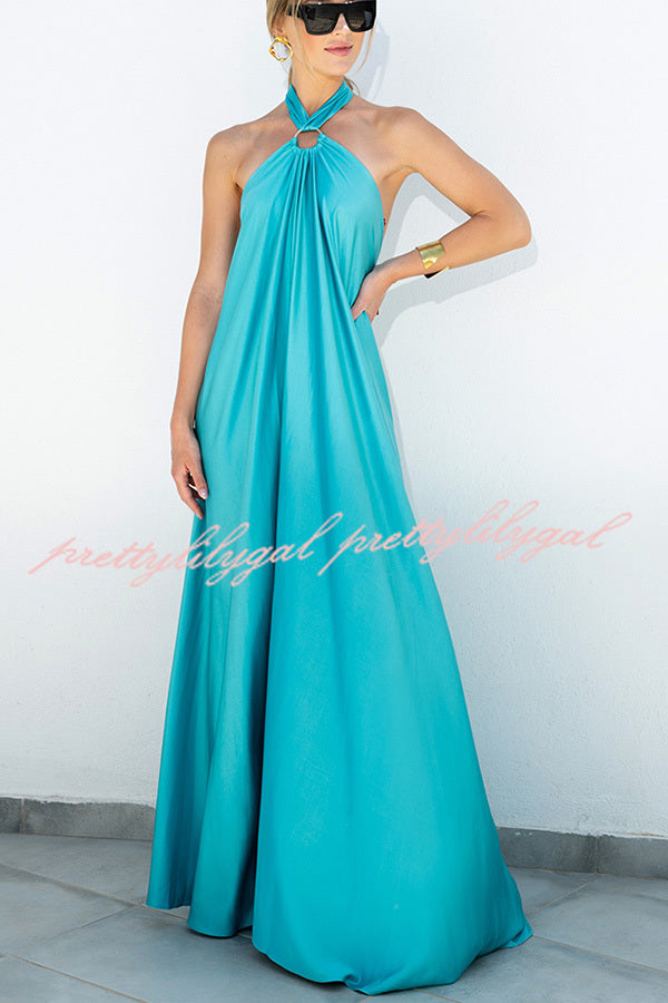 Classy and Fabulous Satin Halter Backless Maxi Dress