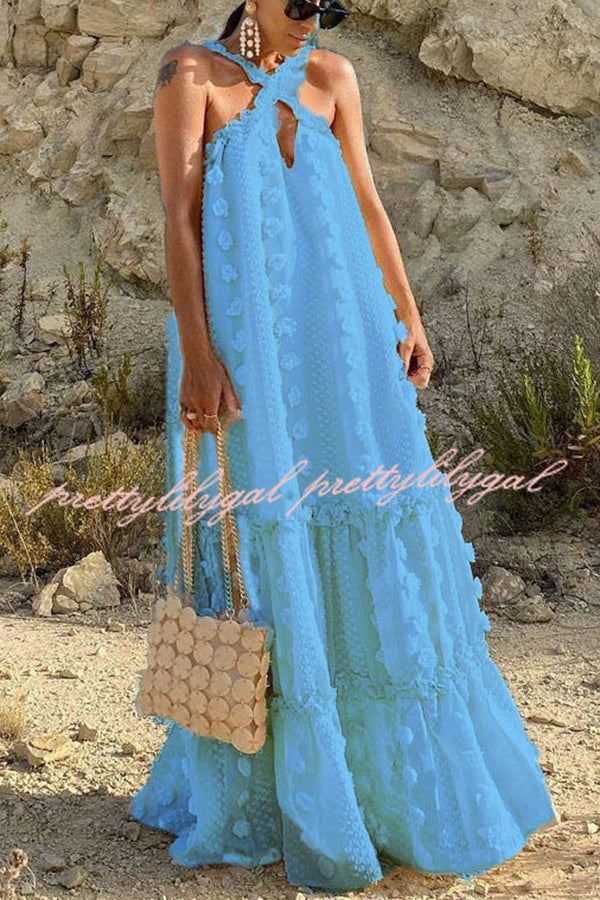 Sweet By The Sea Flower Decor Halter Maxi Dress