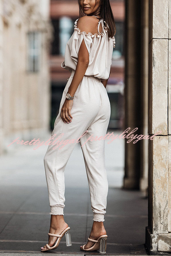 Wonderful Ideas Ruffle Cold Shoulder Jumpsuit