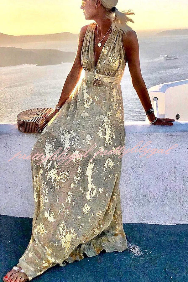 Golden Sunset Stories V-neck Maxi Dress