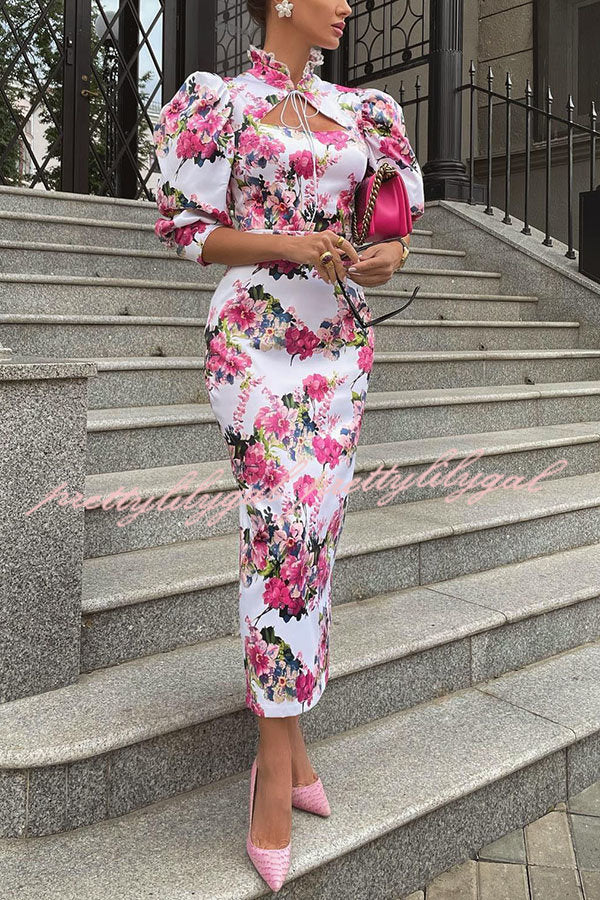 Another Love Song Floral Stand Collar Midi Dress