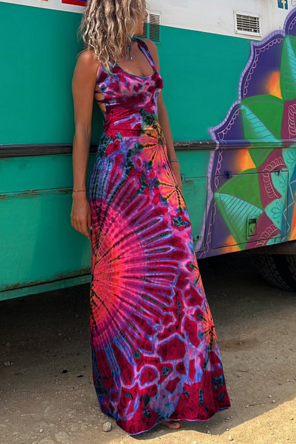 tie dye dress maxi La Bamba Tie-dye Print Back Lace-up Stretch – prettylilygal Pink and White Dress Machine wash cold Maxi Dress Green Skin Color:PARROTS FOREST GREEN