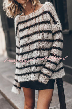 Time for Warmer Layers Fluffy Stripes Relaxed Knit Sweater