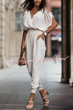 Wonderful Ideas Ruffle Cold Shoulder Jumpsuit