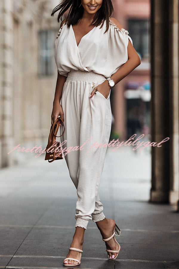 Wonderful Ideas Ruffle Cold Shoulder Jumpsuit