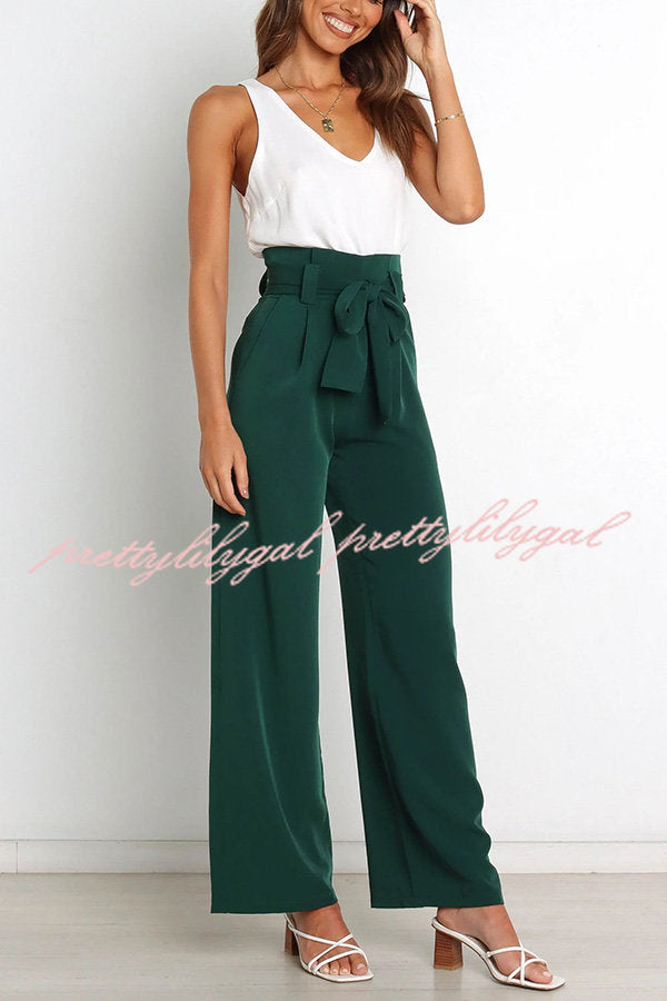 In Vogue Belted Pocketed Wide Leg Pants