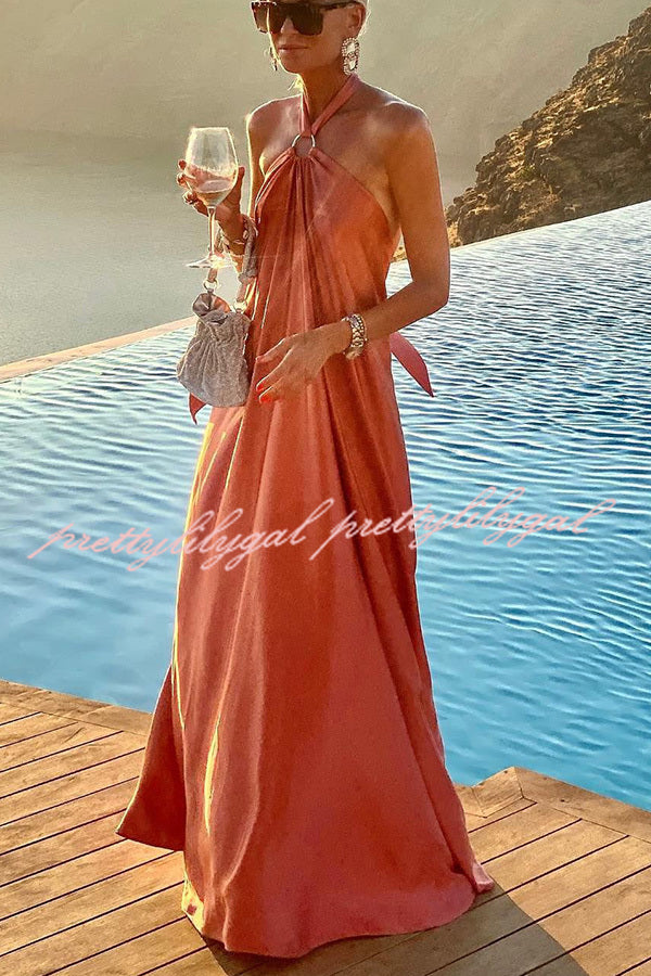 Classy and Fabulous Satin Halter Backless Maxi Dress