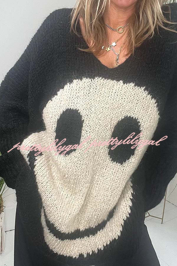 Confidence Is Everything Knit Smiley Face Long Sleeved Sweater