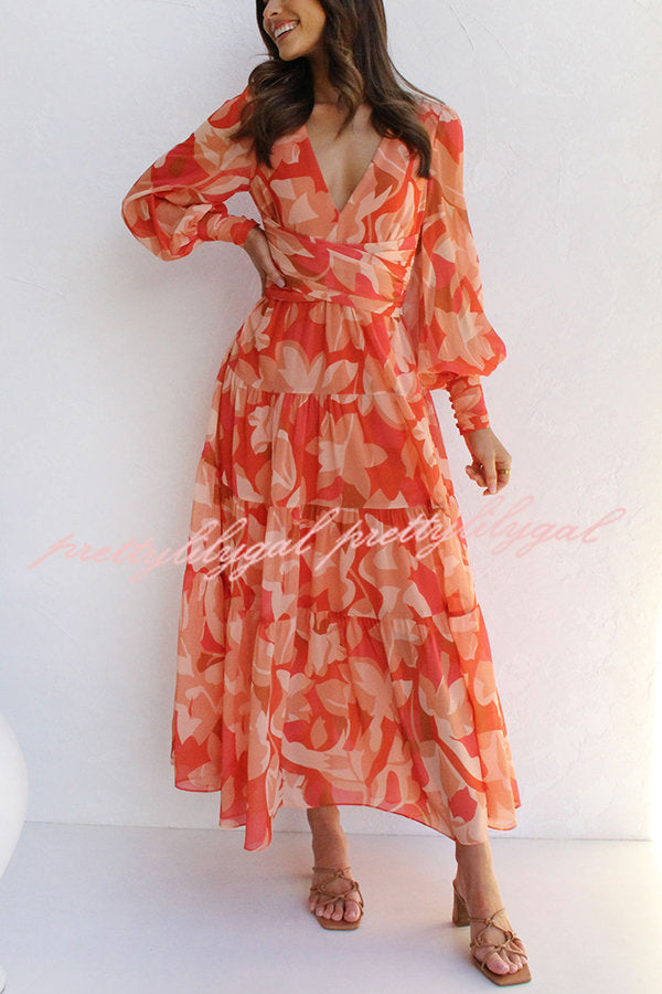 Olena Abstract Floral Balloon Sleeves Maxi Dress