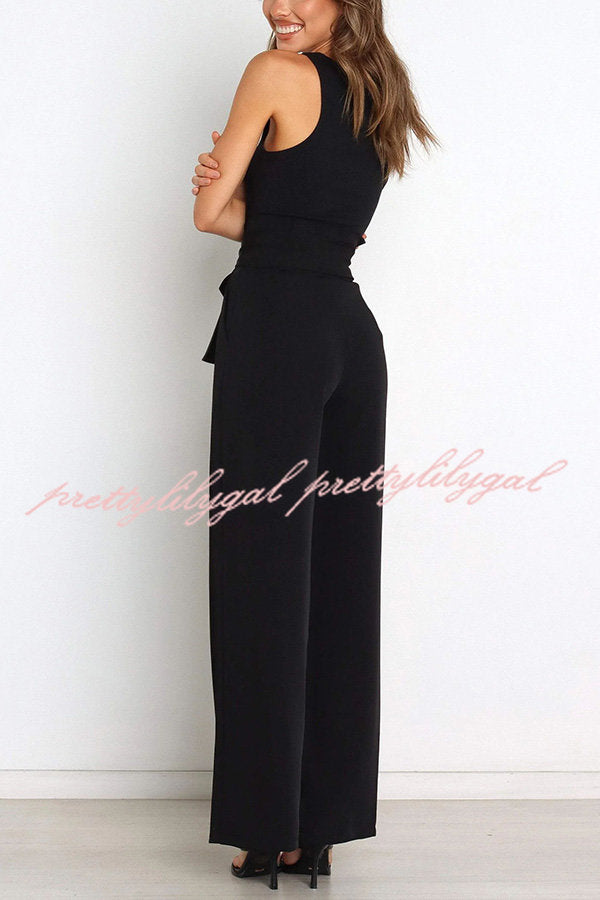 In Vogue Belted Pocketed Wide Leg Pants