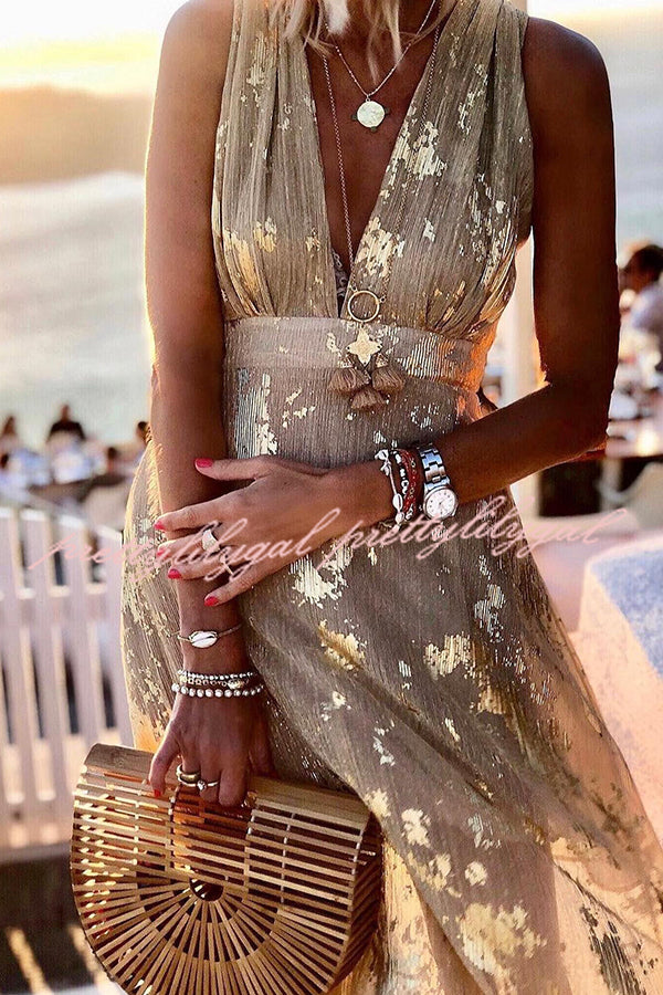 Golden Sunset Stories V-neck Maxi Dress