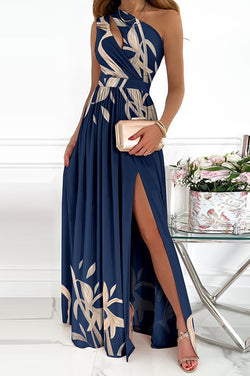 Jolie Floral One Shoulder Cutout Slit Maxi Dress