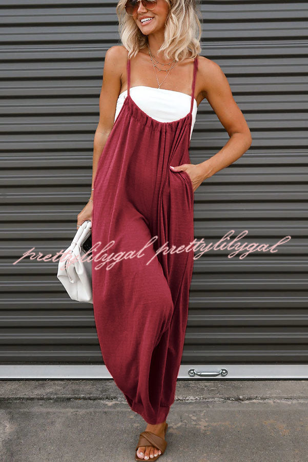 Unstoppable Feeling Pocketed Tie Wide Leg Overalls