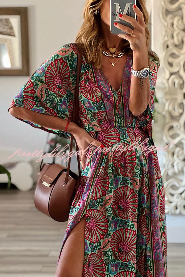 Bohemian Ways Batwing Sleeve Slit Maxi Dress