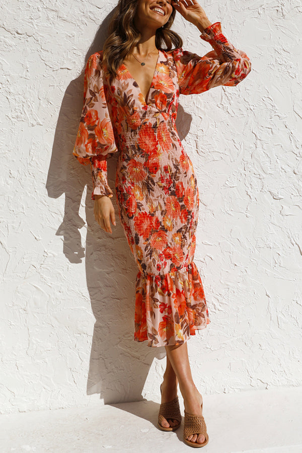 Latisha Floral Smocked Waist Midi Dress