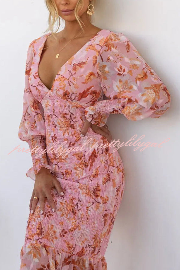 Garden Gathering Floral Smocked Waist Midi Dress