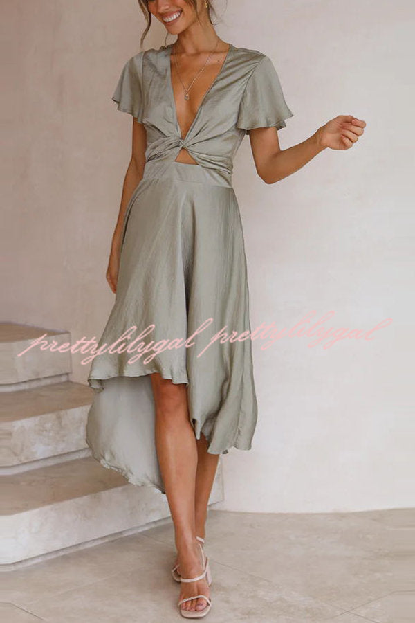 Sunny Daze Butterfly Sleeves Satin Party/ Wedding Dress