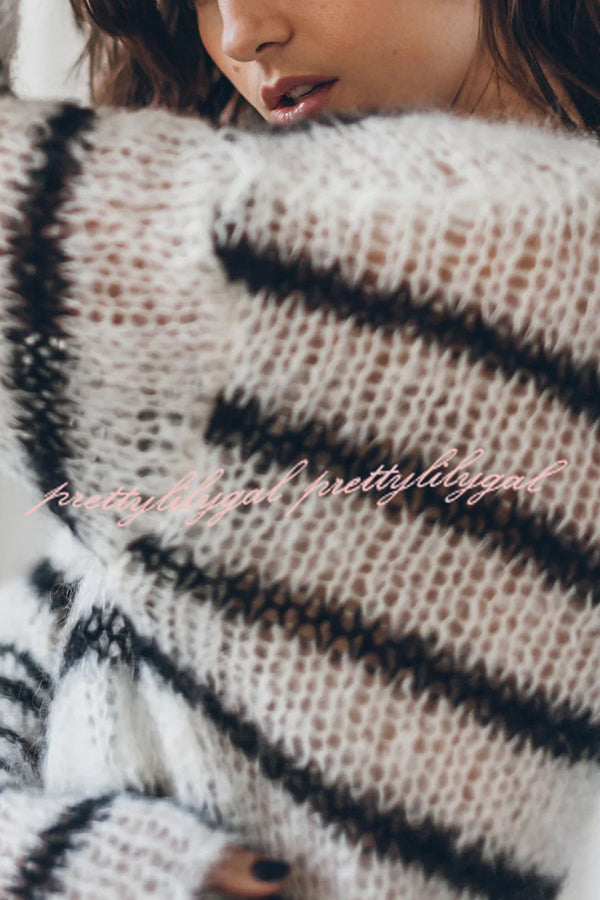 Time for Warmer Layers Fluffy Stripes Relaxed Knit Sweater