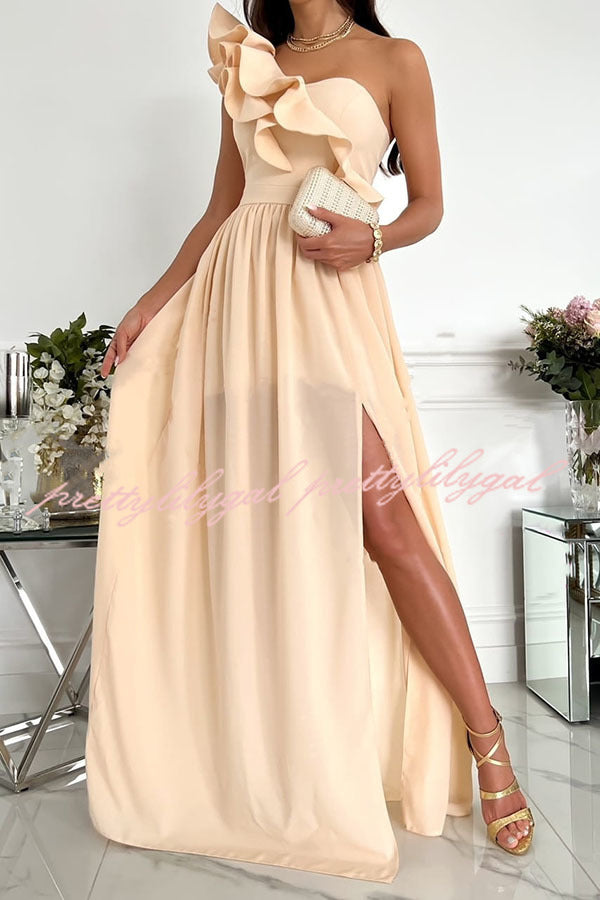 Darling Muse Ruffle One Shoulder Maxi Dress