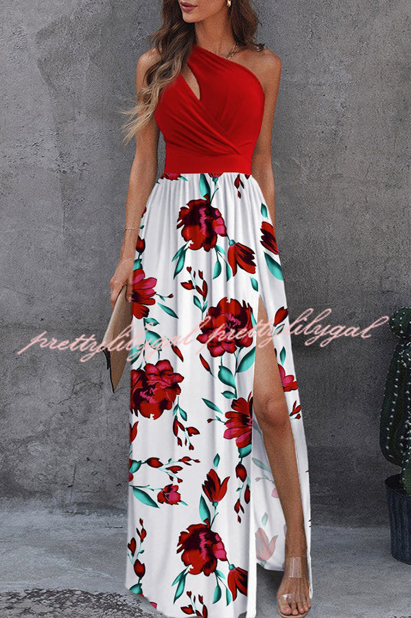 Jolie Floral One Shoulder Cutout Slit Maxi Dress