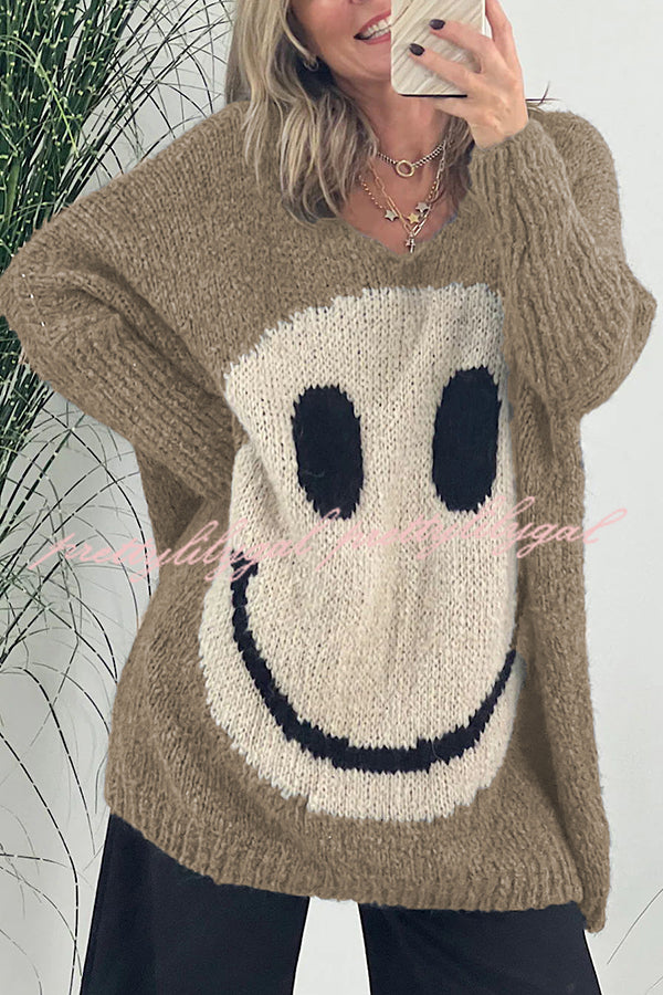 Confidence Is Everything Knit Smiley Face Long Sleeved Sweater