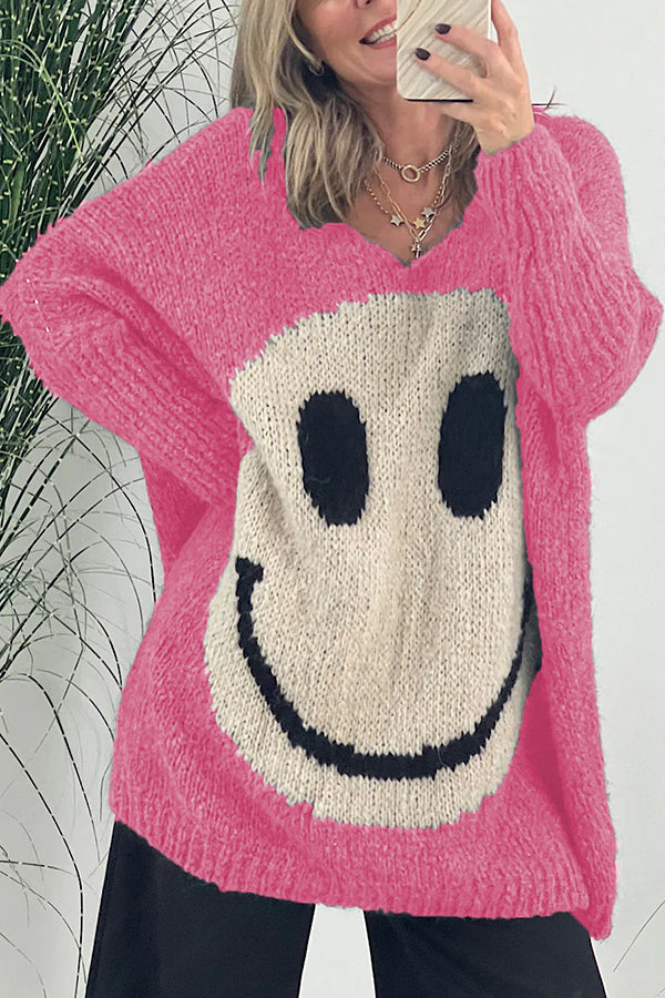 Confidence Is Everything Knit Smiley Face Long Sleeved Sweater