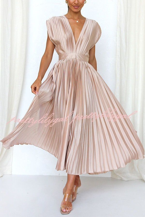 Hello Gorgeous Satin Pleated Midi Dress