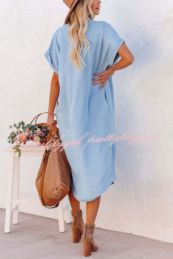 Rita Pocketed Tencel Button Down Midi Dress