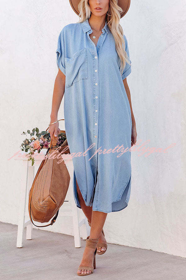 Rita Pocketed Tencel Button Down Midi Dress