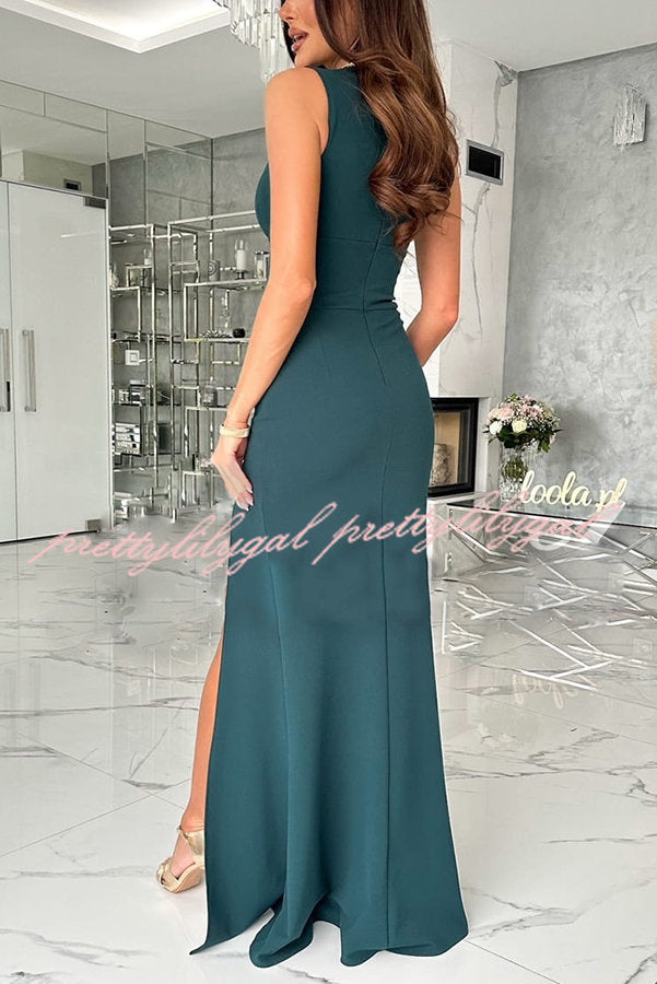 Height of Fame V-neck Ruched Slit Maxi Dress