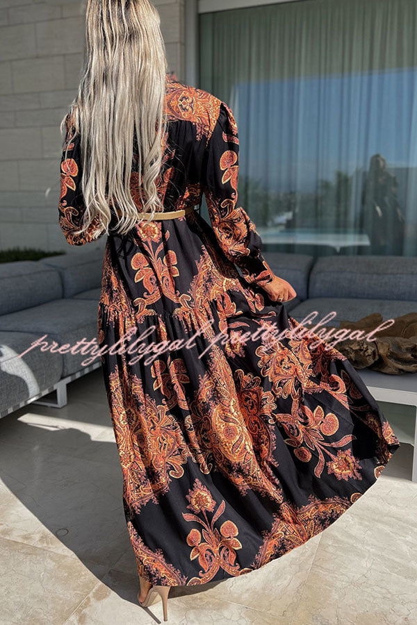 Sunshine on The Horizon Baroque Print Maxi Dress