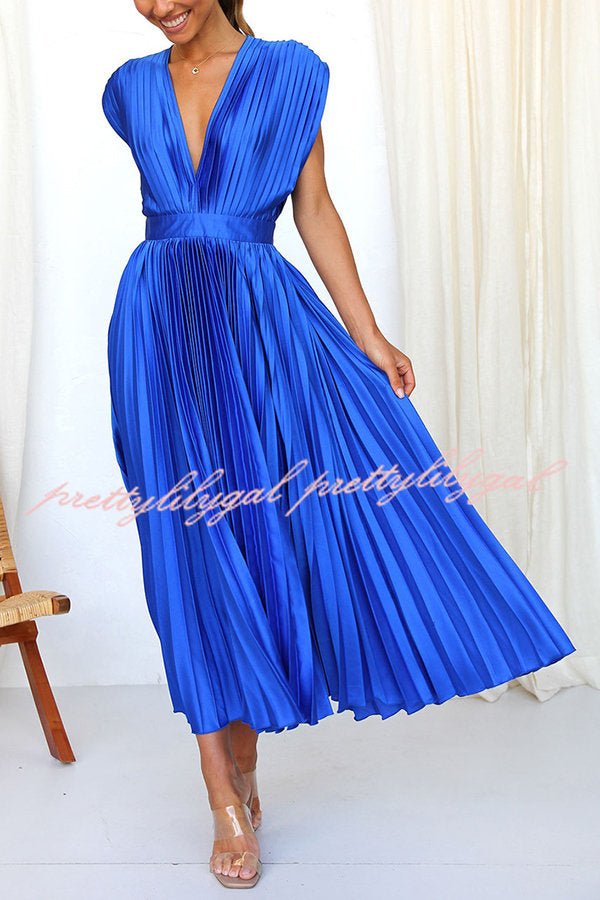 Hello Gorgeous Satin Pleated Midi Dress