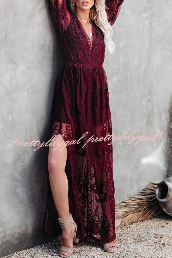 Fairy Air Fluttering V-neck See-through Lace Dress