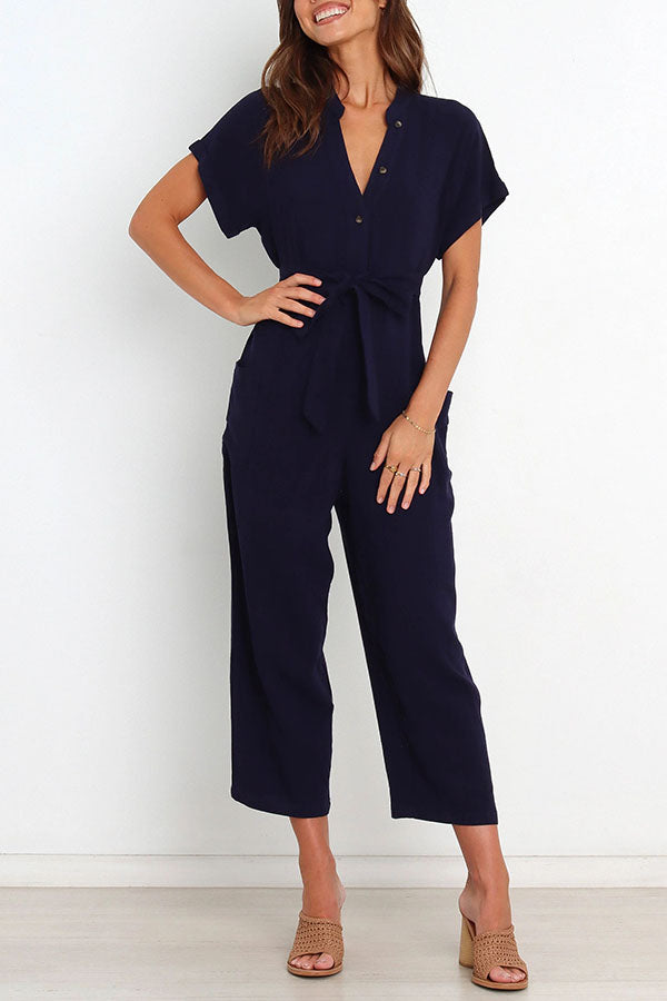 Something about Her Pocketed Button Straight Leg Jumpsuit