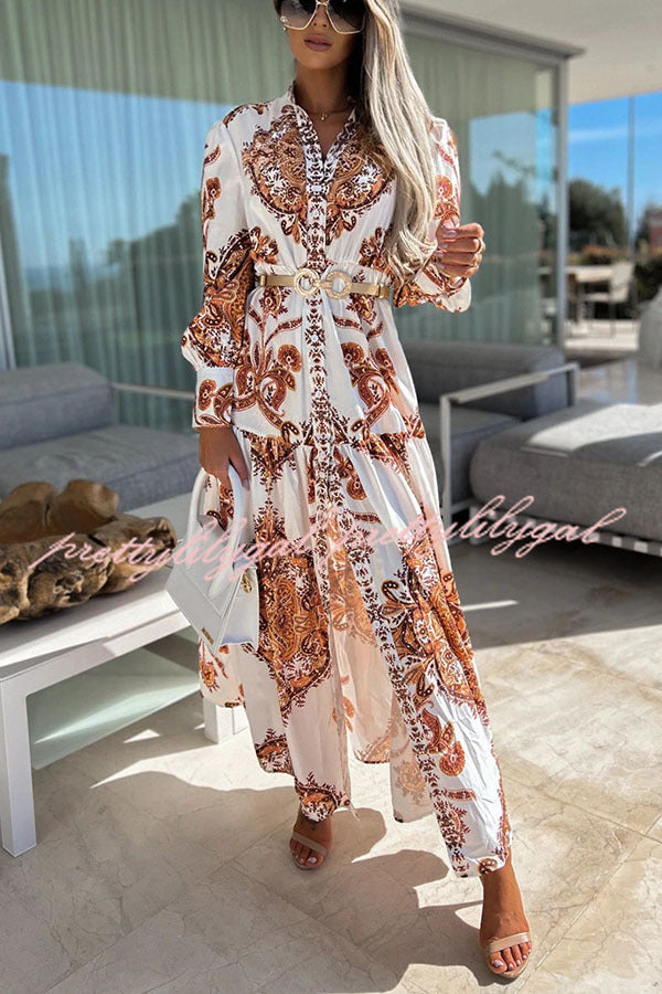 Sunshine on The Horizon Baroque Print Maxi Dress