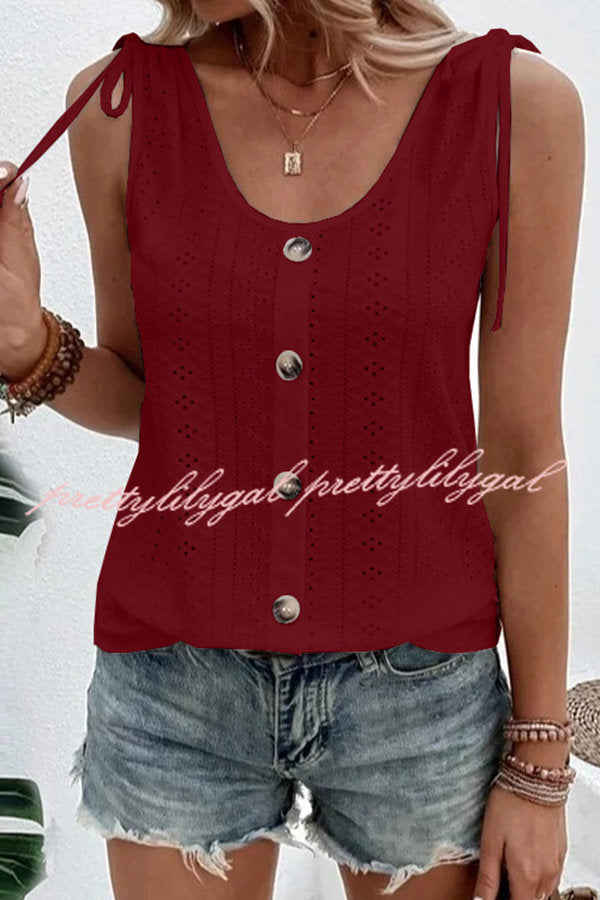 All about Spring Button Up Hollow Out Tank Top