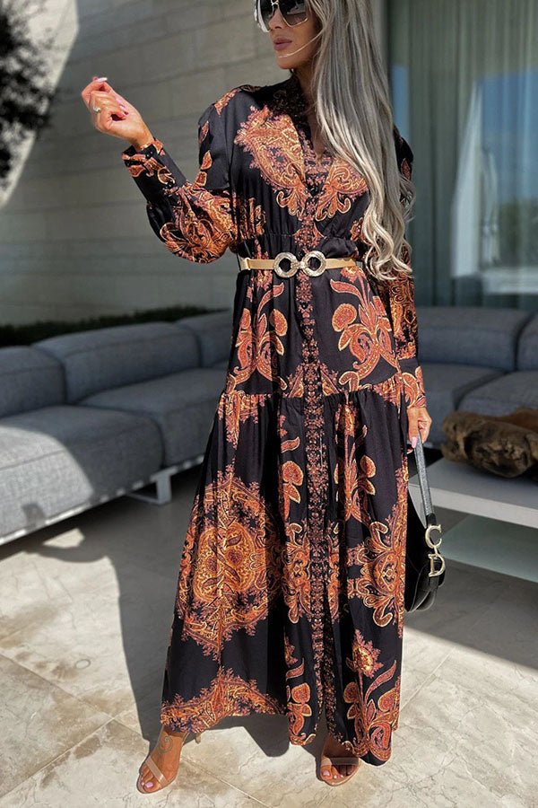 Sunshine on The Horizon Baroque Print Maxi Dress