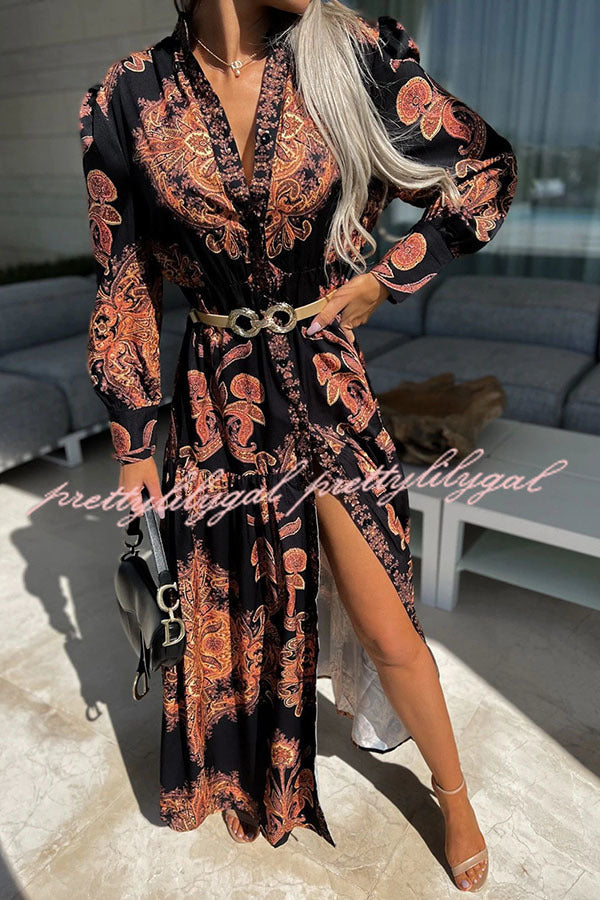 Sunshine on The Horizon Baroque Print Maxi Dress