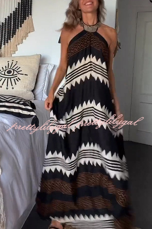 Hey Vacay Ethnic Print Halter A-line Maxi Dress