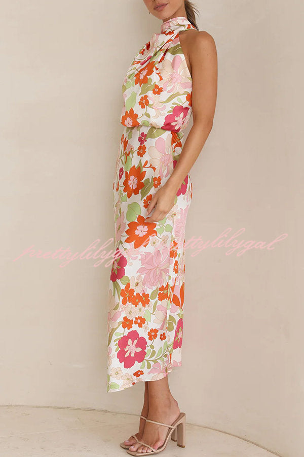 Fascinating Day Floral Halter Neck Elastic Waist Maxi Dress