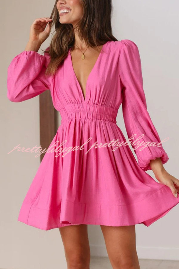 Dream of Love Long Sleeve Elastic Waist Mini Dress