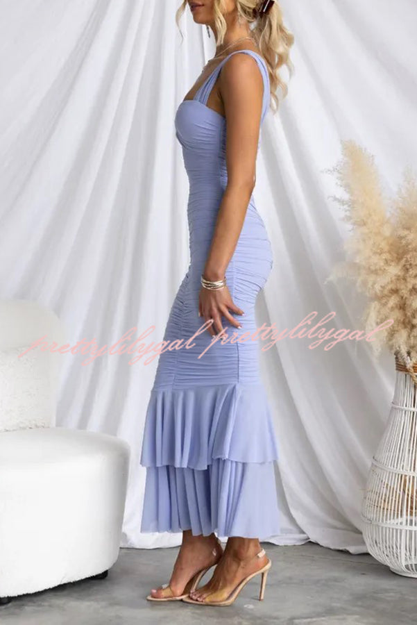 Solid Color High Waist Pleated Mermaid Dress