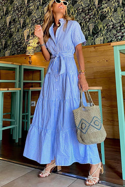 Sunday Morning Stripe Shirt Maxi Dress