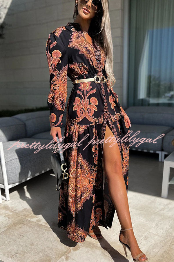 Sunshine on The Horizon Baroque Print Maxi Dress