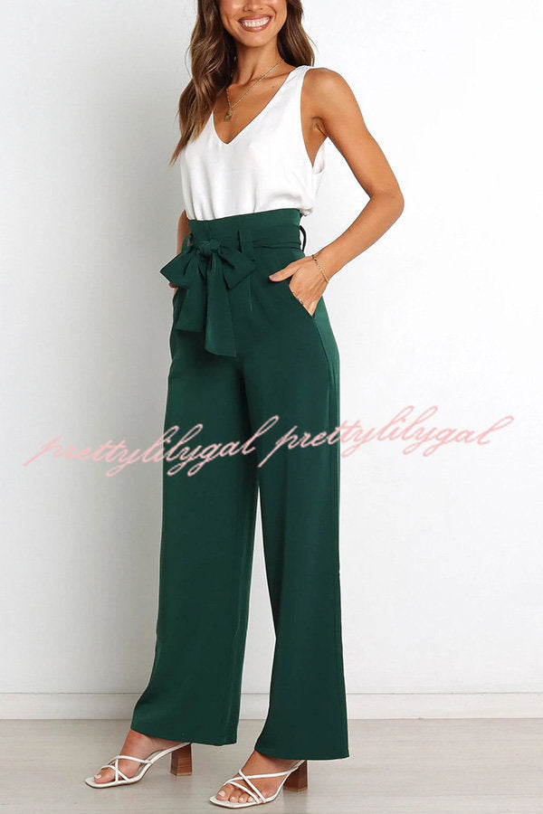 In Vogue Belted Pocketed Wide Leg Pants