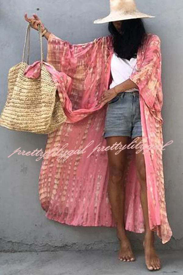 Boho Tie-dye Print Hooded Kimono Cover-up